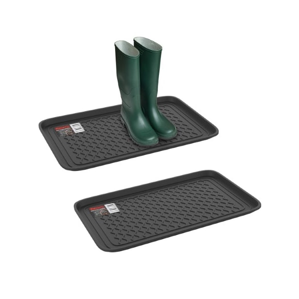 Fleming Supply Set of 2 Weather Boot Tray, Water-Resistant Plastic Shoe Mat for Indoor/Outdoor, (Dark Grey) Medium 326890PNV - main